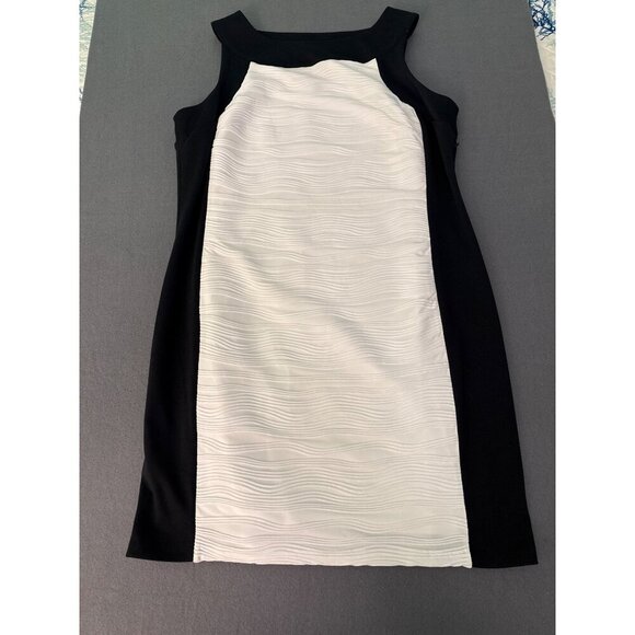 Calvin Klein Black & White Sleeveless Sheath Dress With Wavy Textured Front - Picture 5 of 7